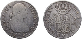 Spain Kingdom 1795 M MF 2 Reales - Carlos IV Silver (.806) Madrid Mint 5.75g VF KM 430