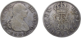 Spain Kingdom 1800 M FA 2 Reales - Carlos IV Silver (.806) Madrid Mint 5.68g VF KM 430