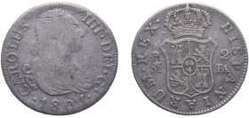 Spain Kingdom 1801 M FA 2 Reales - Carlos IV Silver (.806) Madrid Mint 5.64g VF KM 430