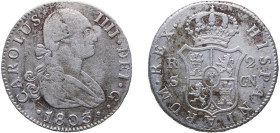 Spain Kingdom 1803 S CN 2 Reales - Carlos IV Silver (.806) Seville Mint 5.92g VF KM 430