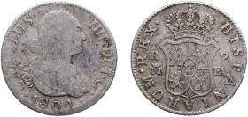 Spain Kingdom 1804 M FA 2 Reales - Carlos IV Silver (.806) Madrid Mint 6g VF KM 430
