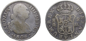 Spain Kingdom 1806 M FA 2 Reales - Carlos IV Silver (.806) Madrid Mint 5.7g VF KM 430