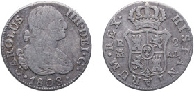 Spain Kingdom 1808 M AI 2 Reales - Carlos IV Silver (.806) Madrid Mint 5.95g VF KM 430