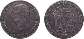 Spain Kingdom 1810 M AI 20 Reales - Jose I Bonaparte Silver (.903) Madrid Mint (993000) 26.49g VF KM 551 De Mey Napo 866