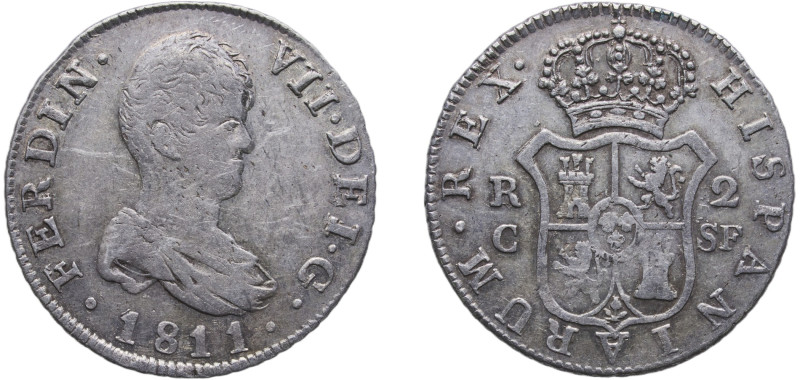 Spain Kingdom 1811 C SF 2 Reales - Fernando VII Silver (.812) Traveling mint of ...
