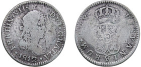 Spain Kingdom 1812 C CI 2 Reales - Fernando VII Silver (.812) Cádiz Mint 5.3g VF KM 460