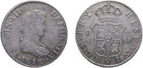 Spain Kingdom 1812 C SF 2 Reales - Fernando VII Silver (.812) Traveling mint of Catalonia 5.65g XF KM 464
