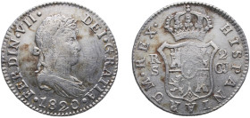 Spain Kingdom 1820 S CJ 2 Reales - Fernando VII Silver (.812) Seville Mint 5.88g AU KM 460