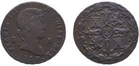 Spain Kingdom 1827 8 Maravedis - Fernando VII (2nd portrait) Copper Segovia Mint 10.41g XF KM 486