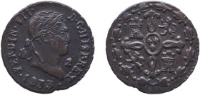 Spain Kingdom 1833 2 Maravedis - Fernando VII (Segovia) Copper Segovia Mint 2.33g AU KM 487