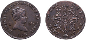 Spain Kingdom 1838 2 Maravedis - Isabel II Copper Segovia Mint 2.57g AU KM 532