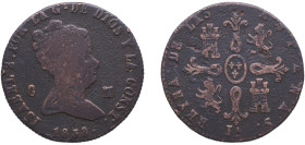 Spain Kingdom 1838 JA 8 Maravedis - Isabel II (Constitutional) Copper Jubia Mint 9.9g VF KM 531
