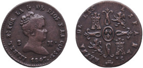 Spain Kingdom 1847 2 Maravedis - Isabel II Copper Segovia Mint 2.48g AU KM 532