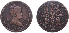 Spain Kingdom 1848 2 Maravedis - Isabel II Copper Segovia Mint 2.14g VF KM 532