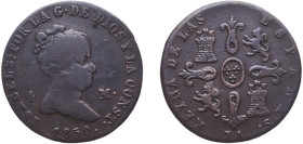 Spain Kingdom 1850 J 4 Maravedis - Isabel II Copper Jubia Mint 4.28g VF KM 530