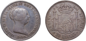 Spain Kingdom 1854 20 Reales - Isabel II Silver (.900) Madrid Mint (1355000) 26.97g AU KM 593