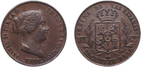 Spain Kingdom 1860 25 Centimos de Real - Isabel II Copper Segovia Mint 9.66g UNC KM 615