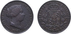 Spain Kingdom 1861 25 Centimos de Real - Isabel II Copper Segovia Mint 8.94g XF KM 615