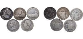 Spain Kingdom 1869 - 1903 1 Peseta (Lot of 5 Coins, 1869, 1870, 1883, 1896, 1903) Silver Madrid Mint VF