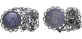 Spain Kingdom 1871 &#128972;18-71 SDM 5 Pesetas - Amadeo I Silver (.900) Madrid Mint (13641162) 49.7g XF Jewelry KM 666