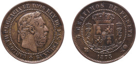 Spain Kingdom 1875 OT 5 Centimos - Carlos VII (pretender) Bronze Oñate Mint (50000) 5g XF KM 669