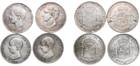 Spain Kingdom 1876 - 1898 5 Pesetas (Lot with 4 coins, weight all 99.1gr) Silver (.900) Madrid Mint VF