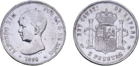 Spain Kingdom 1890 &#128972;18-90 MPM 5 Pesetas - Alfonso XIII (1st portrait) Silver (.900) Madrid Mint (4275258) 24.71g XF KM 689
