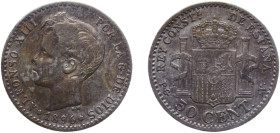 Spain Kingdom 1896 &#128972;9-6 PGV 50 Centimos - Alfonso XIII (3rd portrait) Silver (.835) Madrid Mint (296930) 2.48g VF KM 705