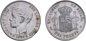 Spain Kingdom 1899 &#128972;18-99 SGV 1 Peseta - Alfonso XIII (3rd portrait) Silver (.835) Madrid Mint (7472000) 4.9g UNC KM 706