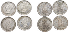 Spain Kingdom 1904 50 Centimos - Alfonso XIII (Lot of 4 Coins, with PCV/SMV) Silver (.835) Madrid Mint UNC KM 723