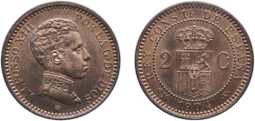 Spain Kingdom 1904 &#128972;04 SMV 2 Centimos - Alfonso XIII (4th portrait) Bronze Madrid Mint (10000000) 2.06g UNC KM 722