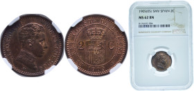 Spain Kingdom 1905 &#128972;05 SMV 2 Centimos - Alfonso XIII (4th portrait) Bronze Madrid Mint (5000000) 2g NGC MS 62 KM 722