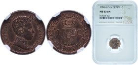 Spain Kingdom 1906 &#128972;6 SLV 1 Centimo - Alfonso XIII (4th portrait) Bronze Madrid Mint (7500000) 1g NGC MS 63 KM 726