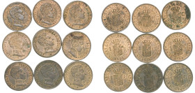 Spain Kingdom 1906 &#128972;6 SLV 1 Centimo - Alfonso XIII (Lot with 9 coins) Bronze Madrid Mint UNC KM 726