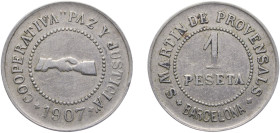 Spain Kingdom 1907 1 Peseta - Paz y Justicia Nickel 4.36g AU