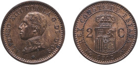 Spain Kingdom 1912 &#128972;12 PCV 2 Centimos - Alfonso XIII (5th portrait) Bronze Madrid Mint (5216000) 1.95g UNC KM 732