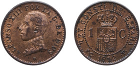 Spain Kingdom 1912 &#128972;2 PCV 1 Centimo - Alfonso XIII (5th portrait) Bronze Madrid Mint (2109000) 0.99g UNC KM 731