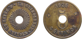 Spain Kingdom 1925 5 Centimos - La Guixolense (with 5mm central hole) Brass 4.68g AU AL 2138-v