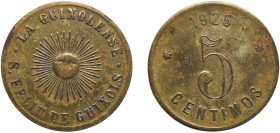 Spain Kingdom 1925 5 Centimos - La Guixolense Brass 4.22g AU AL 2137