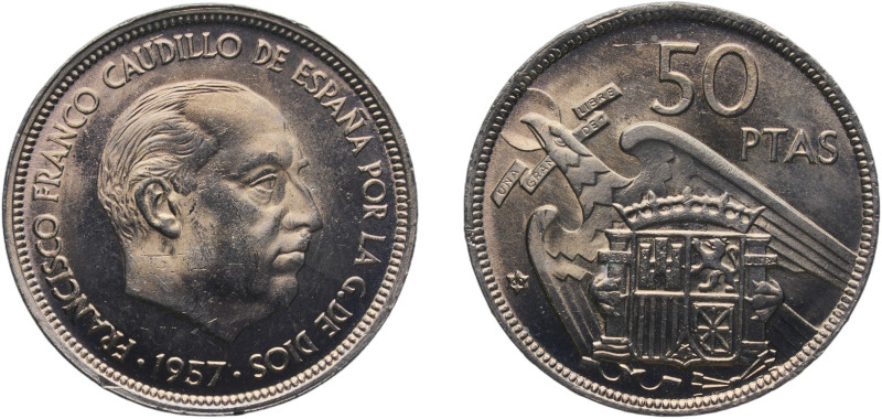 Spain Kingdom 1957 &#128972;60 50 Pesetas - Francisco Franco Copper-nickel Madri...
