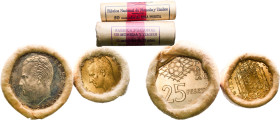 Spain Kingdom 1975 - 1980 M Original Bank Roll (2 Original Rolls with 90 coins) Copper Nickel Madrid Mint BU