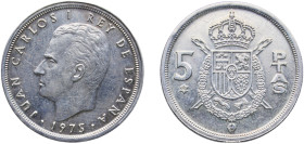 Spain Kingdom 1975 &#128972;80 5 Pesetas - Juan Carlos I (Mint error metal struck on silver planchet) Silver Madrid Mint 6.53g AU KM 807