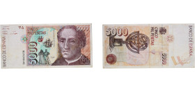 Spain Kingdom 1992 5000 Pesetas Paper VF Doblez central P 165