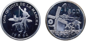 Spain Kingdom 1994 M 1 ECU (Don Quixote of La Mancha) Silver (.925) Madrid Mint (36500) 6.78g PF X M45