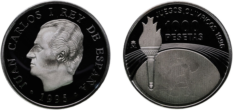 Spain Kingdom 1995 M 1000 Pesetas - Juan Carlos I (Atlanta '96) Silver (.925) Ma...