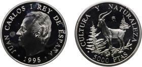 Spain Kingdom 1995 M 5000 Pesetas - Juan Carlos I (Spanish ibex) Silver (.925) Madrid Mint (5973) 54.12g PF KM 956