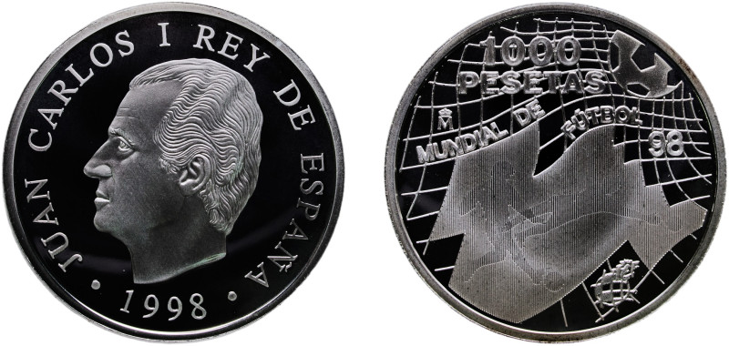 Spain Kingdom 1998 M 1000 Pesetas - Juan Carlos I (1998 FIFA World Cup) Silver (...
