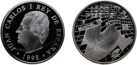 Spain Kingdom 1998 M 1000 Pesetas - Juan Carlos I (1998 FIFA World Cup) Silver (.925) Madrid Mint (30000) 13.5g PF KM 988
