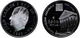 Spain Kingdom 1998 M 1000 Pesetas - Juan Carlos I (Constitution) Silver (.925) Madrid Mint (75000) 13.5g PF KM 1034