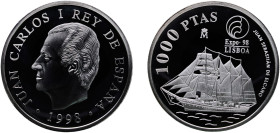 Spain Kingdom 1998 M 1000 Pesetas - Juan Carlos I (Ship Juan Sebastián de Elcano) Silver (.925) Madrid Mint (50000) 13.5g PF KM 1000